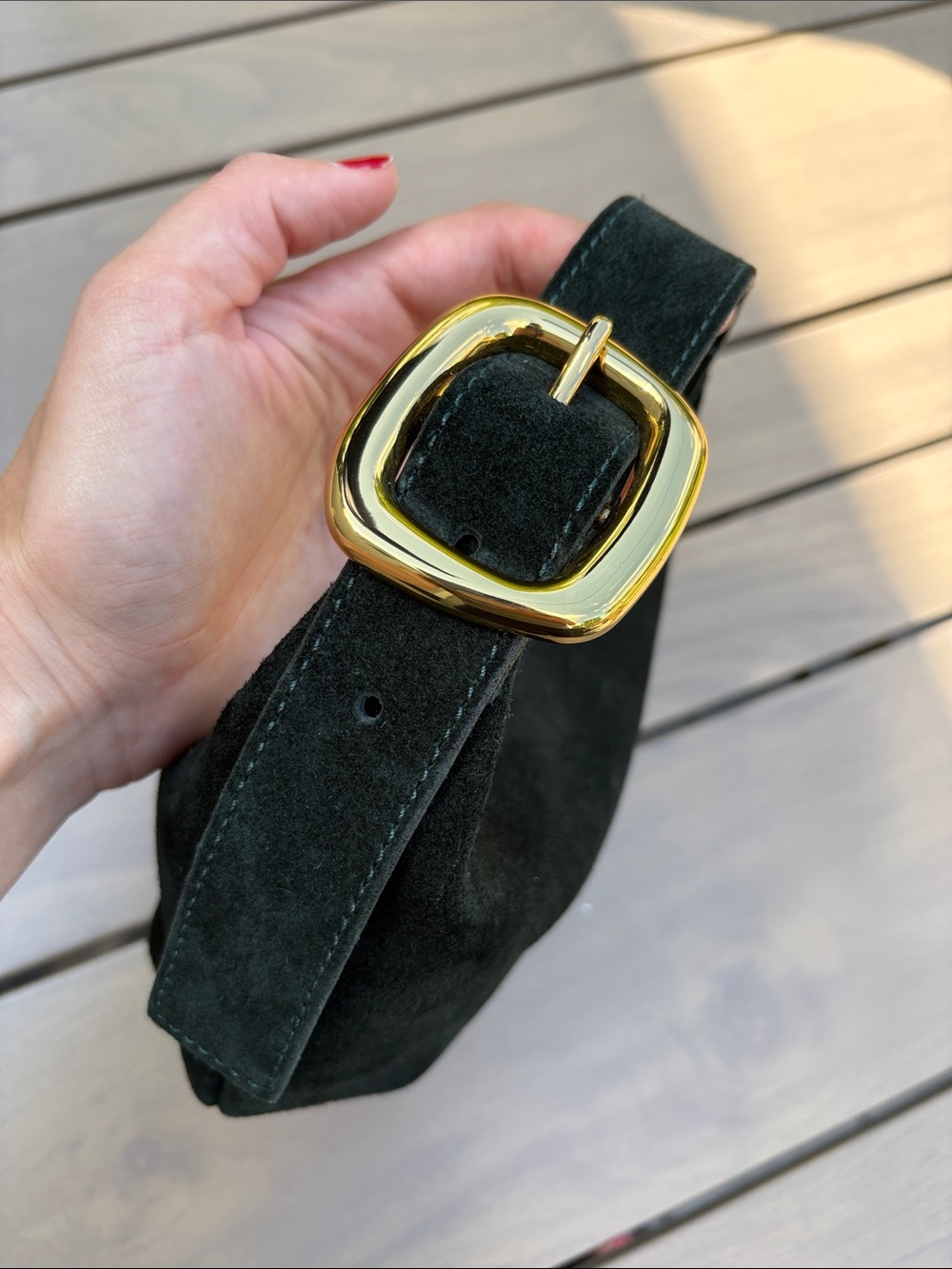 Madewell Dark Green Suede Mini Hobo Bag with Gold Hardware - Picture 9 of 10